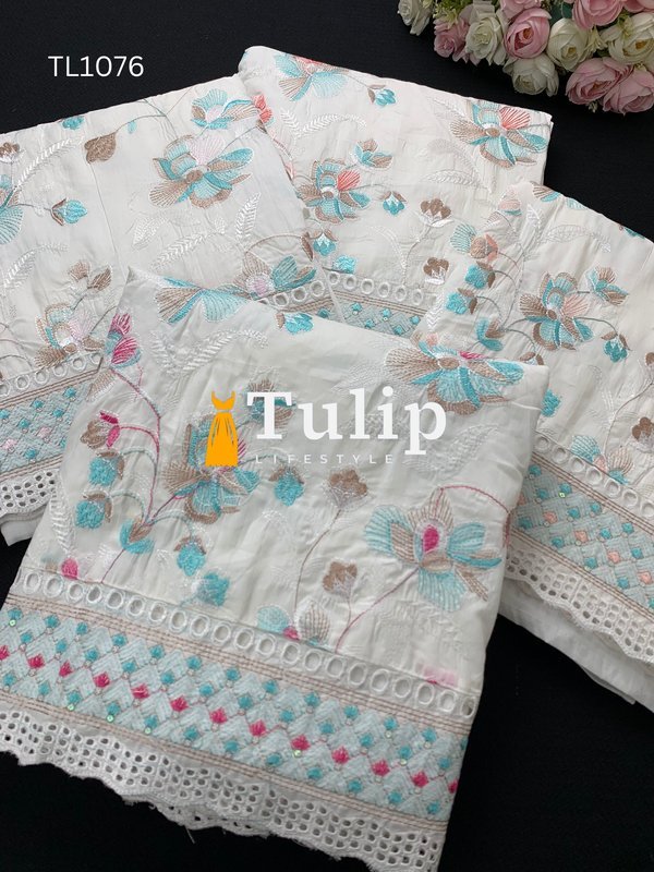 Premium Cotton Embroidered Dress - TL1076