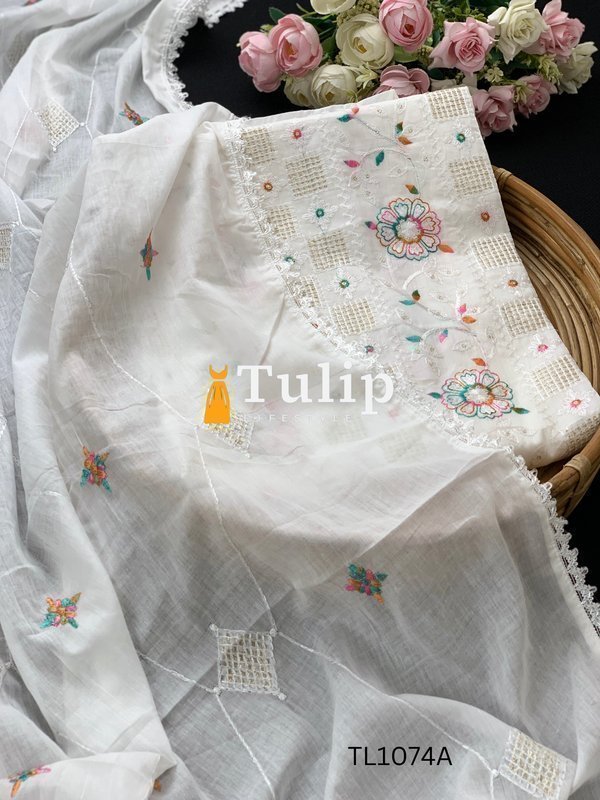 Pearl White Embroidered Cotton Dress - TL1074A