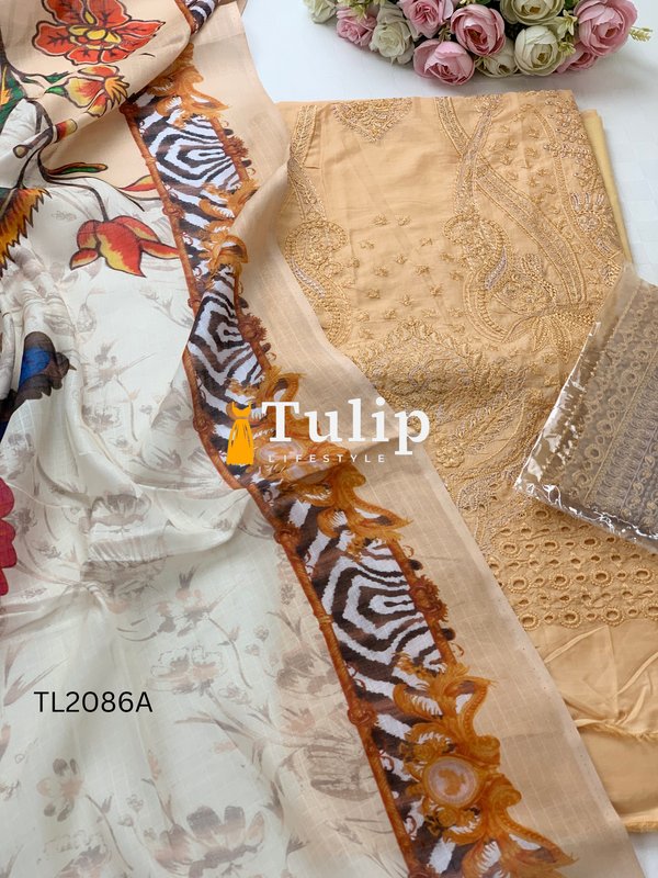 Luxury Swiss Voyel Embroidered Three Pieces - TL2086A