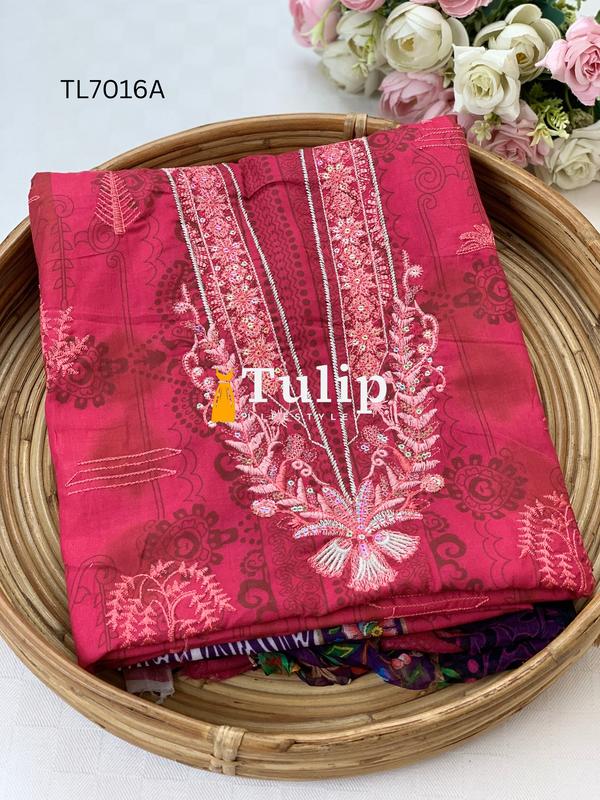 Premium Cotton with Chiffon Dupatta - TL7016A
