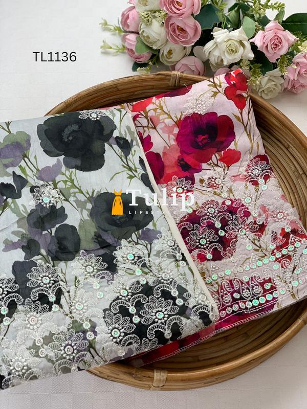 Premium Embroidered Soft Cotton Lawn - TL1136