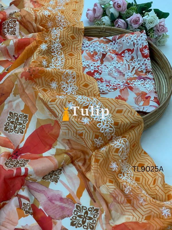 Embroidered Cotton Three Pieces - TL9025A