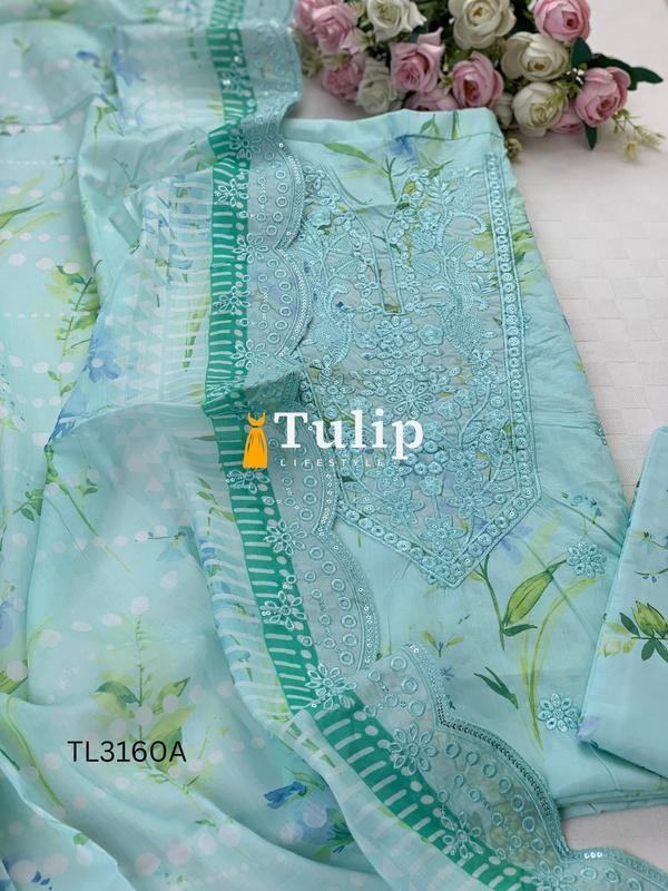 Premium Embroidered Cotton Lawn  - TL3160A