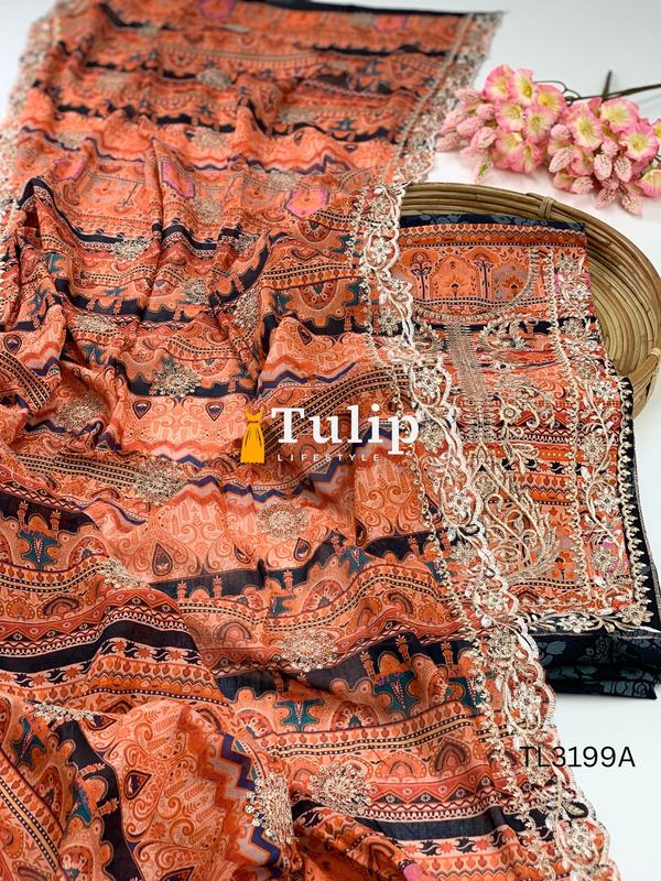 Soft Embroidered Cotton Lawn Dresses - TL3199A