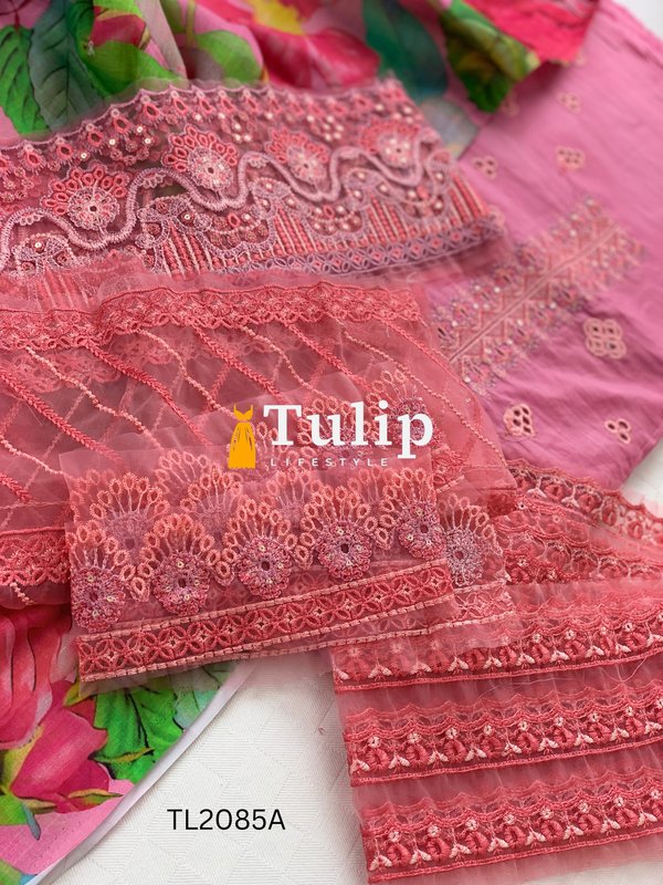 Luxury Swiss Voyel Embroidered Three Pieces - TL2085A gallery image