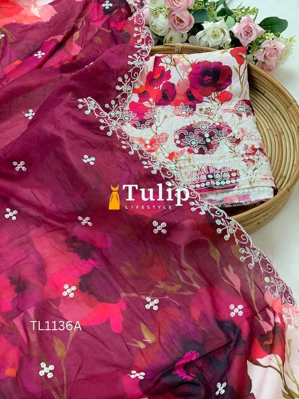 Premium Embroidered Soft Cotton Lawn - TL1136 Color image