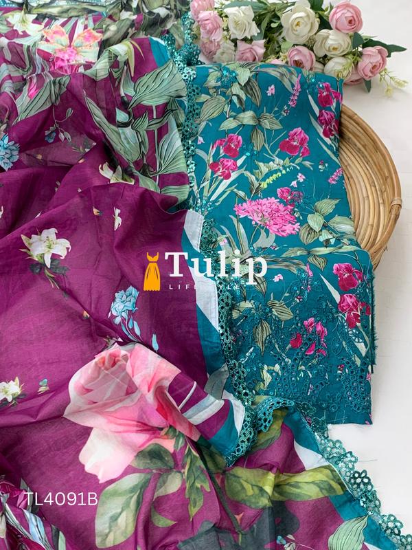 Luxury Cotton Lawn Three pieces - TL4091 Color image