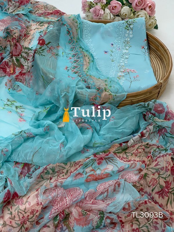 Embroidered Premium Lawn with Chiffon Dupatta - TL3093 Color image