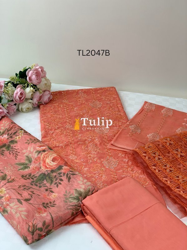 Exclusive Embroidered Cotton Party Dress - TL2047 Color image